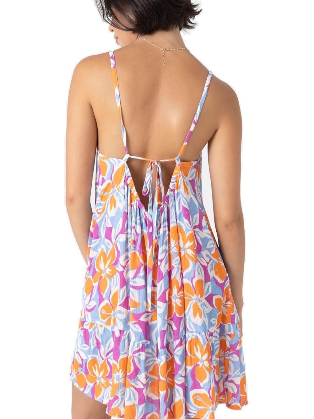 Roxy Orange & Lavender Floral Halter Mini Dress